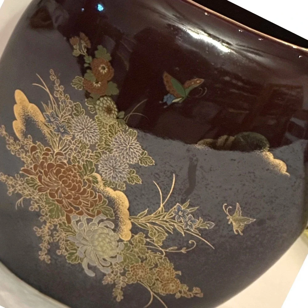 Japanese Porcelain Vase 7.5in Burgundy/Brown Exc Floral Gold Gilt Bud Oriental